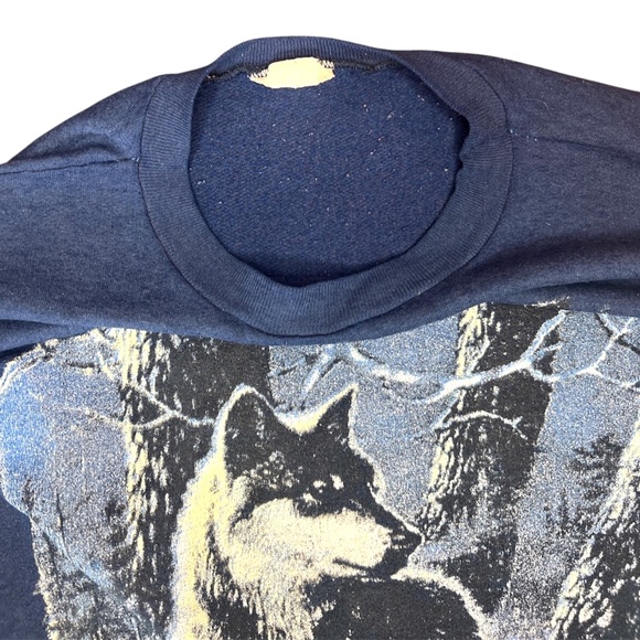 Vintage Keep It Simple Wolf Snow Nature Thin Boxy Light Sweatshirt Navy Blue M - Picture 7 of 10
